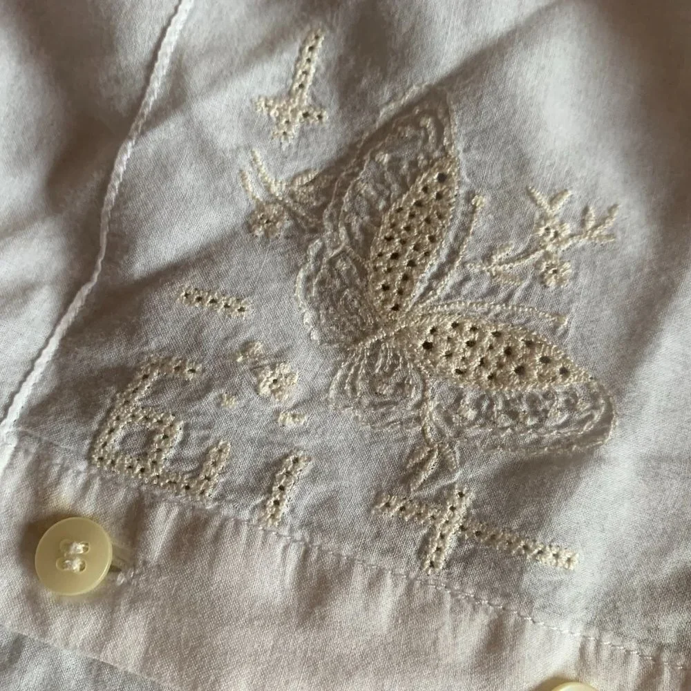 J.JILL WOMENS SHORT SLEEVE WHITE EMBROIDERED BUTTERFLYBLOUSE SIZE 2X 100% COTTON - Picture 12 of 13
